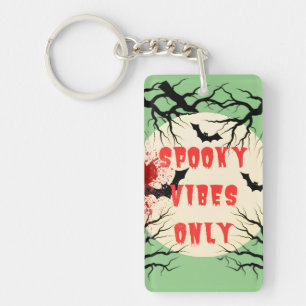 Spooky Vibes Only Halloween Bat and Blood Splatter Key Ring