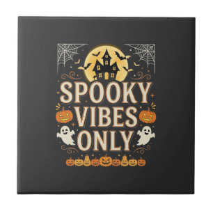 Spooky Vibes Only Halloween Ghost Castle Design_1 Ceramic Tile