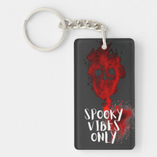Spooky Vibes Only Red Smoke Skull Halloween Key Ring
