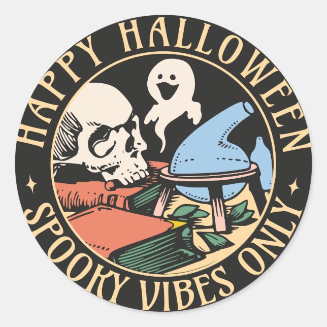 Spooky Vibes Only Vintage Halloween Classic Round Sticker (Front)