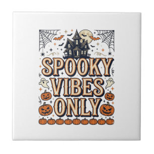 Spooky Vibes Only Vintage Halloween Shirt Design_1 Ceramic Tile