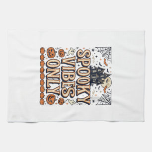 Spooky Vibes Only Vintage Halloween Shirt Design_1 Tea Towel