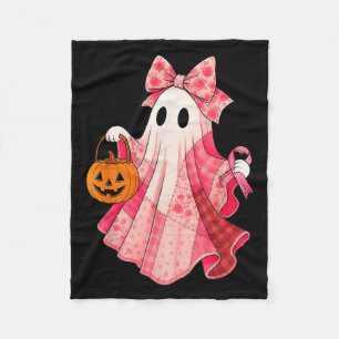 Spooky Vibes Pink Ghost Preppy Halloween Women Gir Fleece Blanket