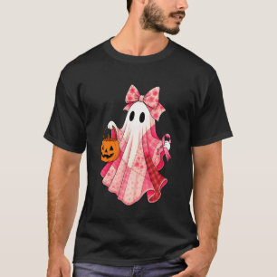 Spooky Vibes Pink Ghost Preppy Halloween Women Gir T-Shirt