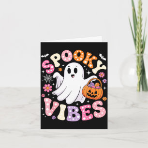 Spooky vibes pink ghost retro halloween groovy card