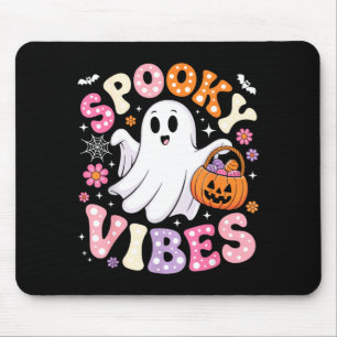 Spooky vibes pink ghost retro halloween groovy mouse pad