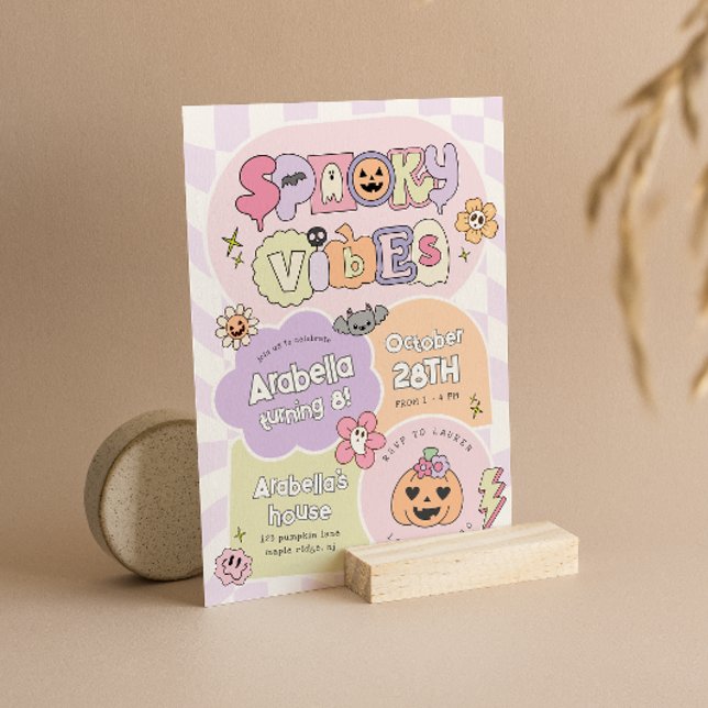 Spooky Vibes Preppy Halloween Birthday Invitation (Creator Uploaded)
