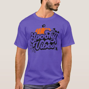 Spooky Vibes Pumpkin and Spiderweb Halloween Leopa T-Shirt