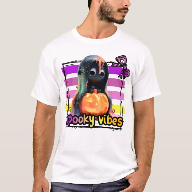 Spooky Vibes Pumpkin Night Happy Halloween Scary T-Shirt (Front)