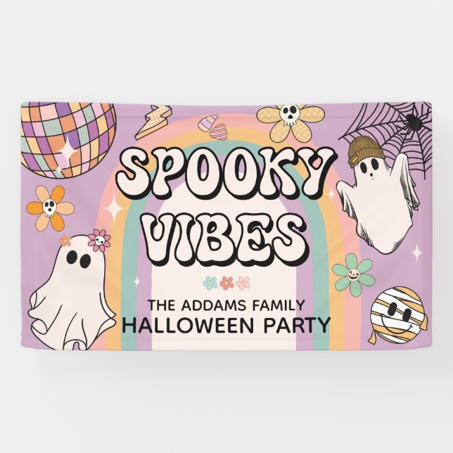 Spooky Vibes Retro Fun Halloween Party Banner (Horizontal)