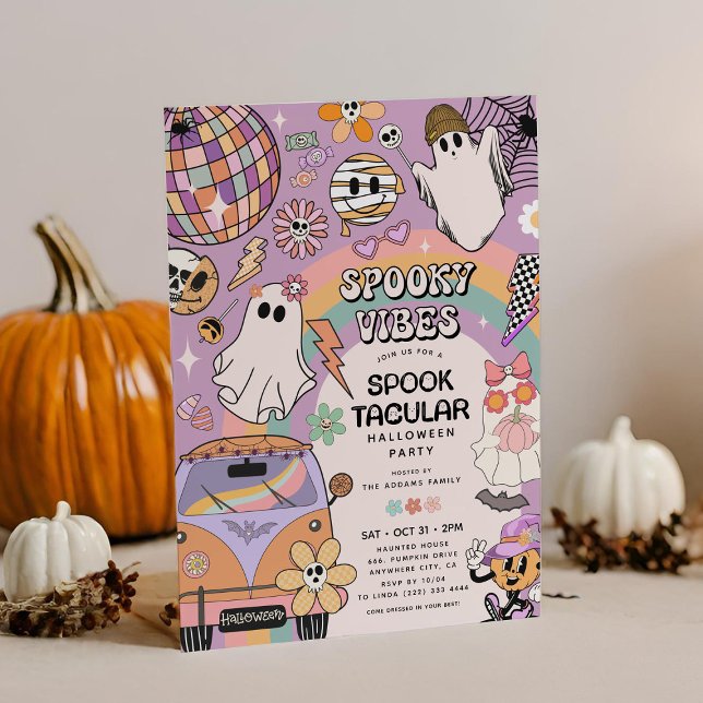 Spooky Vibes Retro Fun Halloween Party Invitation (Creator Uploaded)