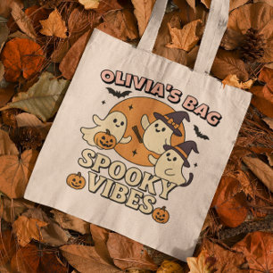 Spooky Vibes Retro Ghosts Cats Pumkin Halloween Tote Bag