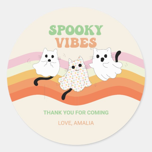 Spooky Vibes Retro Halloween Ghost Birthday Classic Round Sticker (Front)