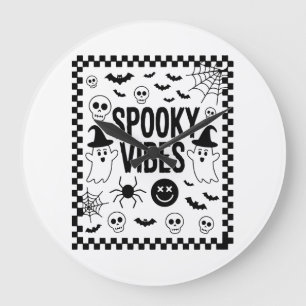 Spooky Vibes Retro Halloween Large Clock