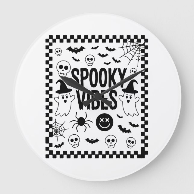 Spooky Vibes Retro Halloween Large Clock (Front)