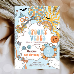 Spooky Vibes Retro Halloween Party Boy Birthday Invitation