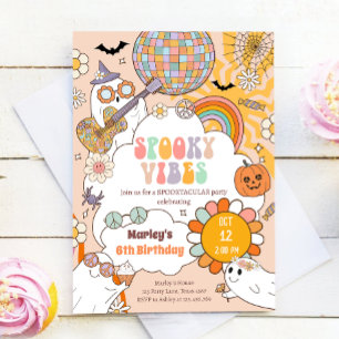 Spooky Vibes Retro Halloween Party Girl Birthday Invitation
