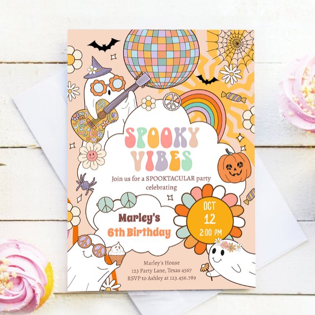 Spooky Vibes Retro Halloween Party Girl Birthday Invitation (Creator Uploaded)