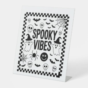 Spooky Vibes Retro Halloween Pedestal Sign