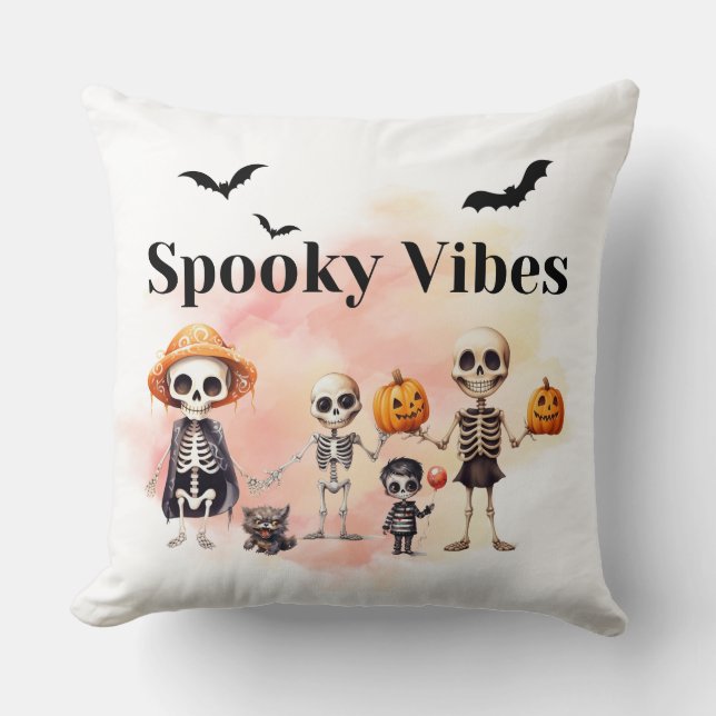 Spooky Vibes Skeleton Family Halloween  Cushion (Front)