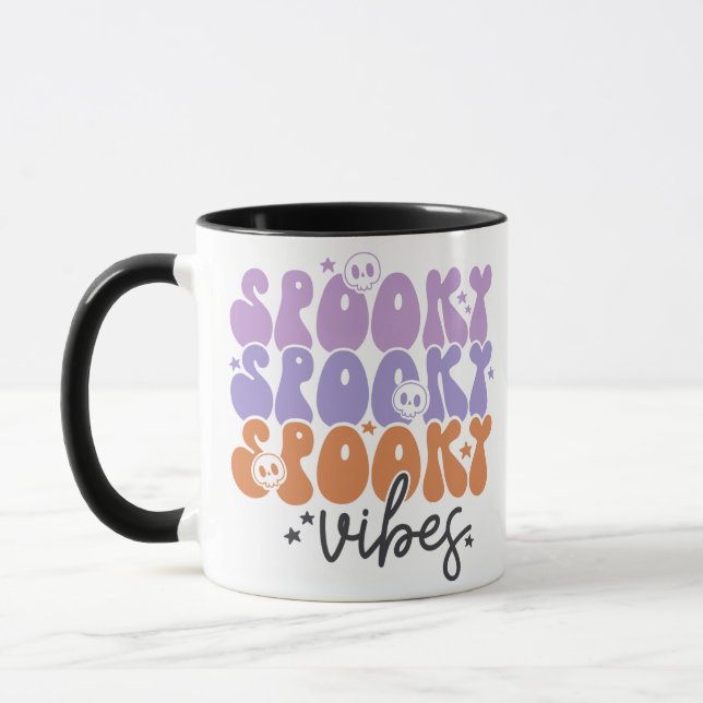 Spooky Vibes Skulls Stars Cute White Halloween Mug (Left)