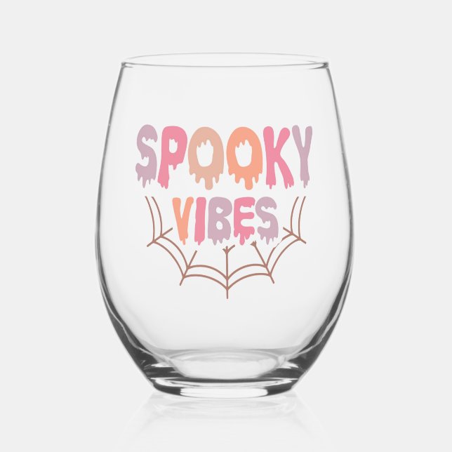 Spooky Vibes Stemless Wine Glass (Front)