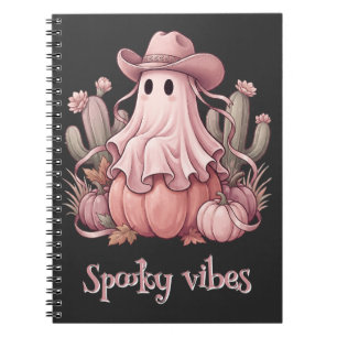Spooky Vibes Western Pink Ghost & Pink Pumpkins Notebook