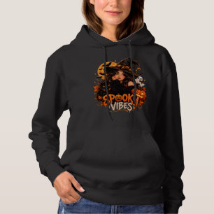 Spooky Vibes – Witch Black Cat Pumpkin Halloween Hoodie