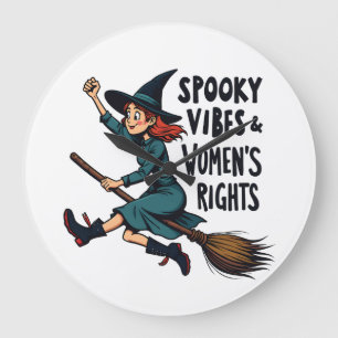 Spooky Vibes Women's Right Halloween Witch  Large Clock