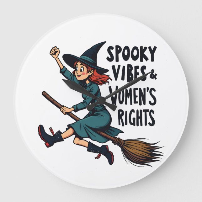 Spooky Vibes Women's Right Halloween Witch  Large Clock (Front)