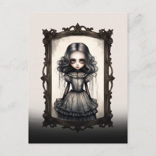 Spooky Victorian dark haired Gothic Doll Postcard