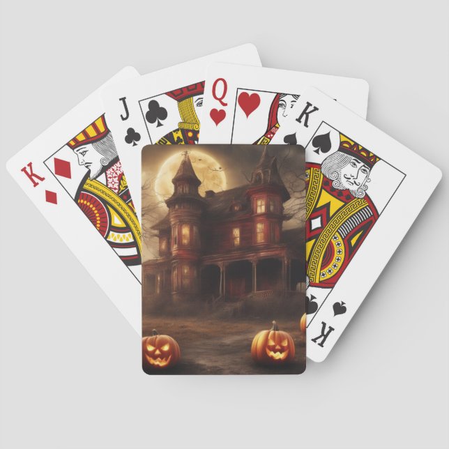 Spooky Victorian Mansion Halloween Design Playing Cards (Back)