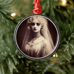 Spooky Victorian Woman Horror Gothic Christmas Metal Ornament