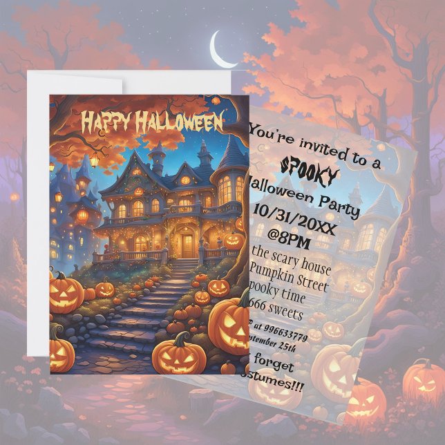 Spooky villa in the forest, pumpkins, Halloween Invitation (Creator Uploaded)