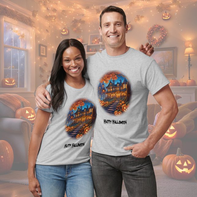 Spooky villa in the forest, pumpkins, Halloween T-Shirt (Creator Uploaded)
