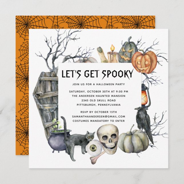 Spooky Vintage Gothic Halloween Party  Invitation (Front/Back)