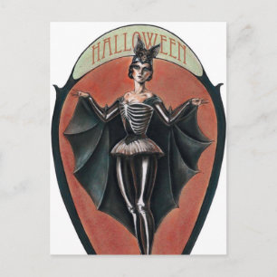Spooky Vintage Halloween lady postcard