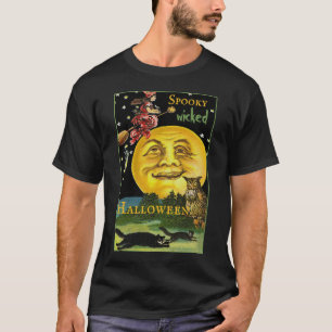Spooky Vintage Halloween Moon Watching Witch T-Shirt