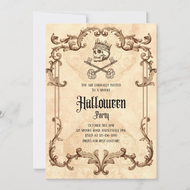 Spooky Vintage Halloween Party Gothic Skull Invitation (Front)