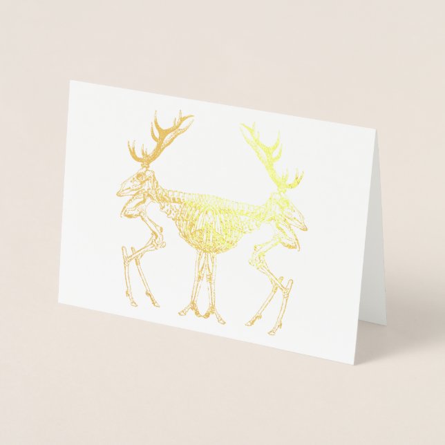 Spooky vintage skeleton reindeer drawing foil card (Front)