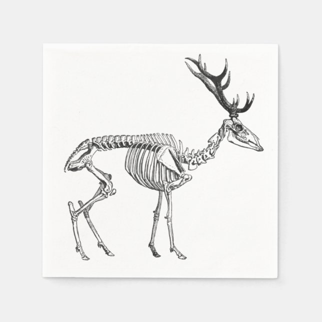Spooky vintage skeleton reindeer drawing napkin (Front)