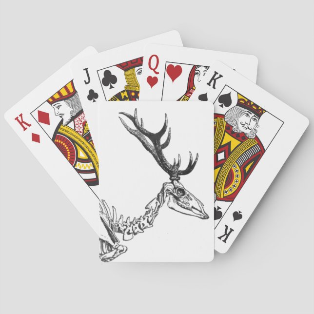 Spooky vintage skeleton reindeer drawing playing cards (Back)