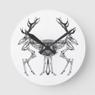 Spooky vintage skeleton reindeer drawing round clock