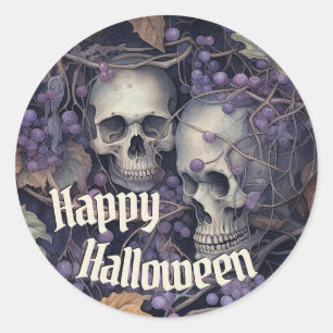 Spooky Vintage Skull Happy Halloween Classic Round Sticker