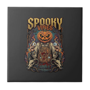 Spooky Vires Halloween Pumpkin Head Holding Eyebal Ceramic Tile