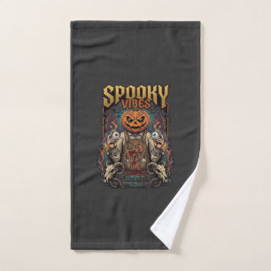 Spooky Vires Halloween Pumpkin Head Holding Eyebal Hand Towel