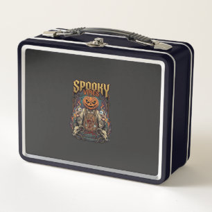 Spooky Vires Halloween Pumpkin Head Holding Eyebal Metal Lunch Box