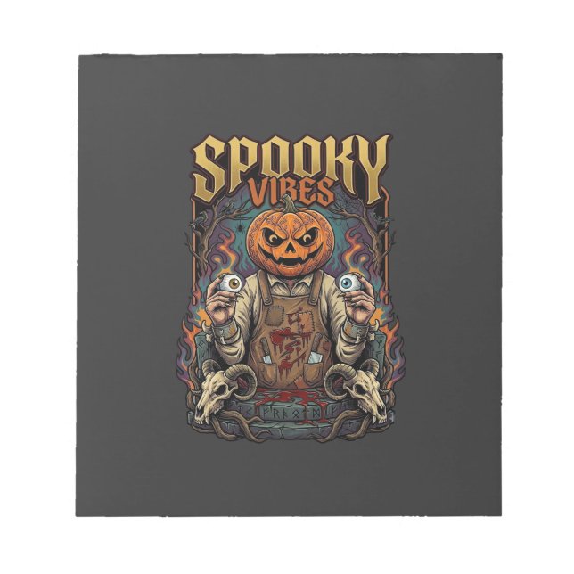 Spooky Vires Halloween Pumpkin Head Holding Eyebal Notepad (Front)