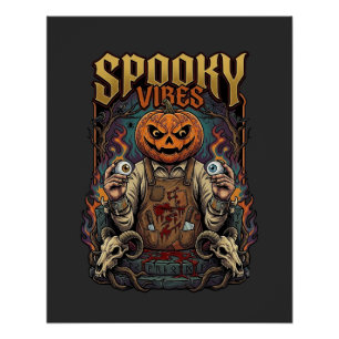 Spooky Vires Halloween Pumpkin Head Holding Eyebal Poster