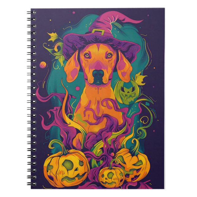 Spooky Vizsla Dog Halloween Witch And Pumpkin Notebook (Front)